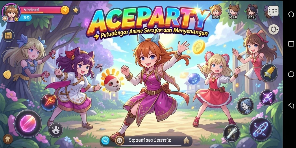 Tampilan gameplay ACEPARTY yang menampilkan petualangan anime yang epik.