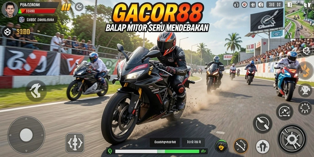 Tampilan gameplay GACOR88 yang mendebarkan saat balap motor.