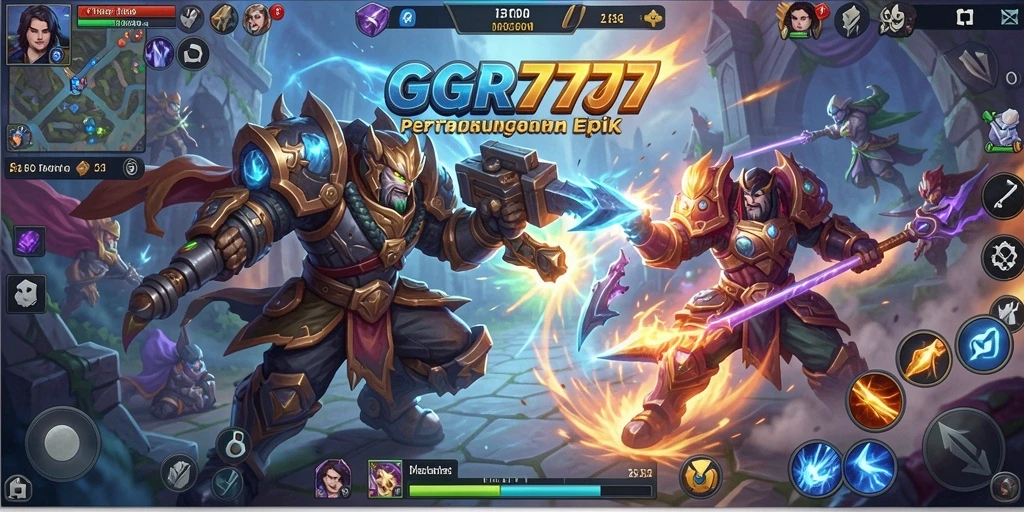 Screenshot gameplay GGR7777 yang menunjukkan pertarungan seru antara tim.