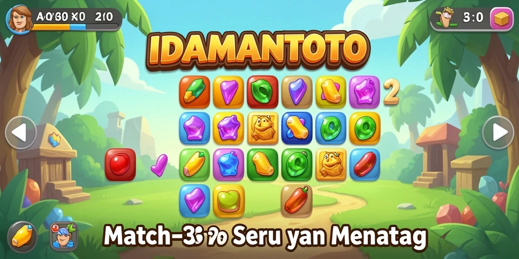 Tampilan screenshot utama IDAMANTOTO yang menunjukkan gameplay Match-3 yang menarik.