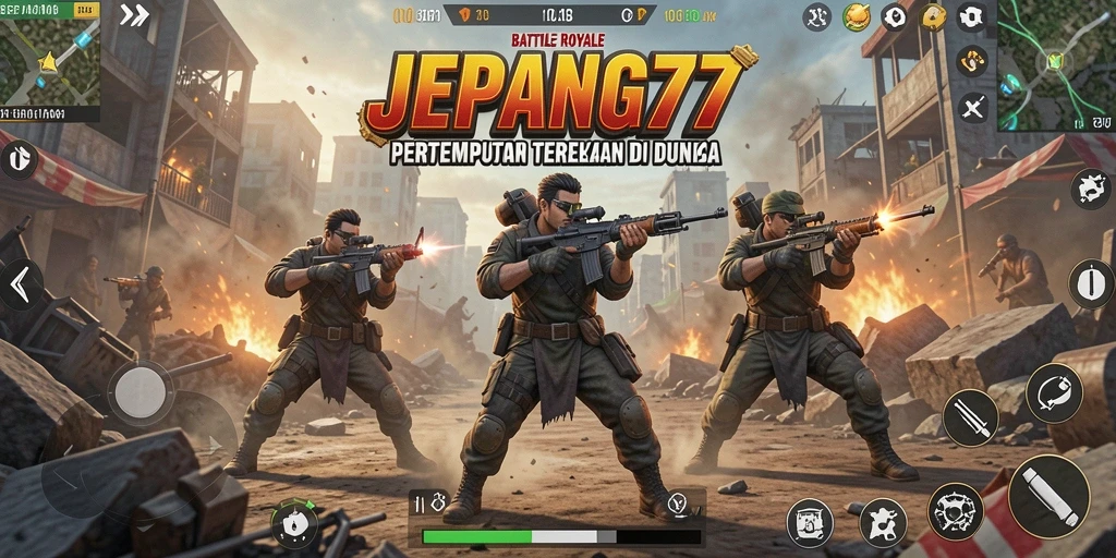 Screenshot dari gameplay seru JEPANG77 yang menunjukkan aksi Battle Royale.