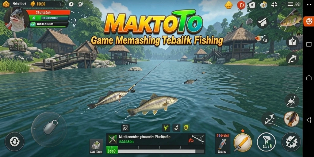 Gameplay seru dalam MAKTOTO saat menangkap ikan di pemandangan indah.
