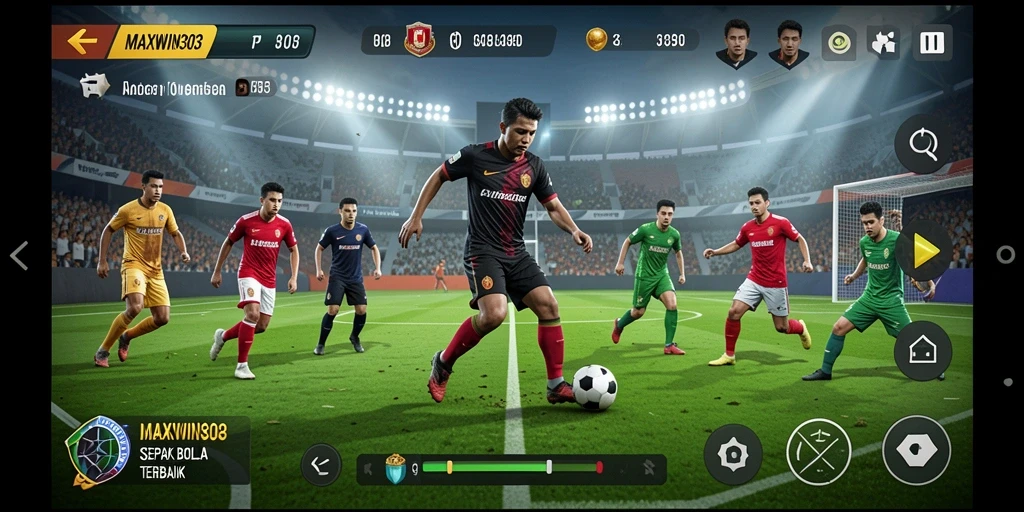 Tampilan gameplay menarik dari MAXWIN303 dengan aksi sepak bola seru.