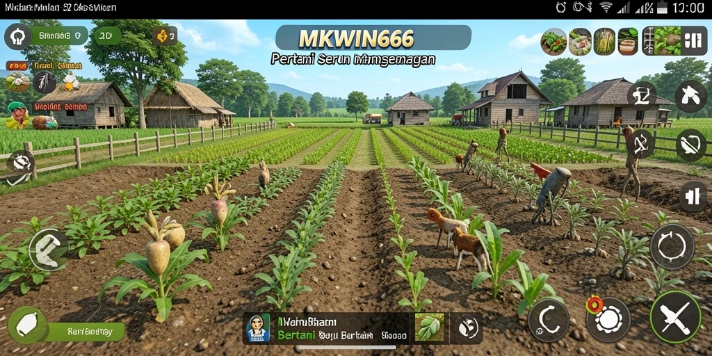 Tampilan gameplay yang menarik di MKWIN666 dengan aktivitas bertani.