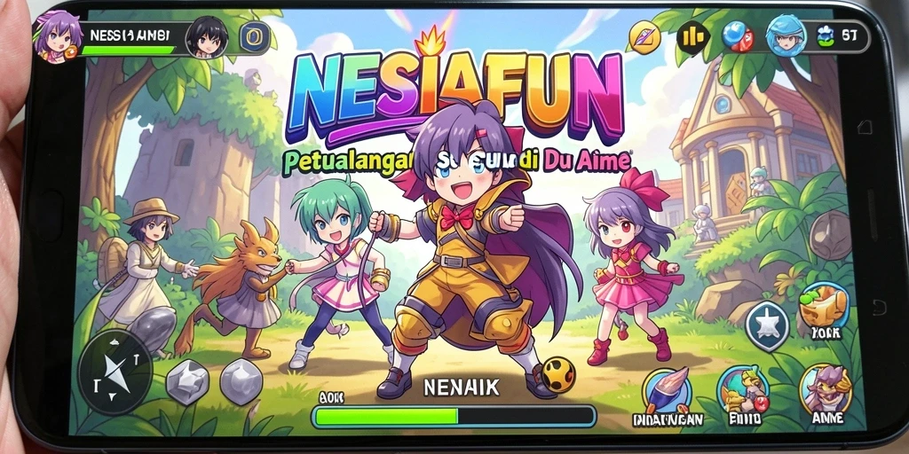 Screenshot gameplay NESIAFUN menampilkan karakter Anime dalam pertempuran epik.