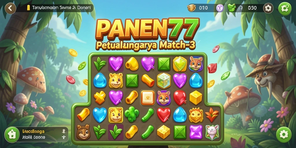 Tampilan gameplay PANEN77 yang seru dengan berbagai buah berwarna-warni.