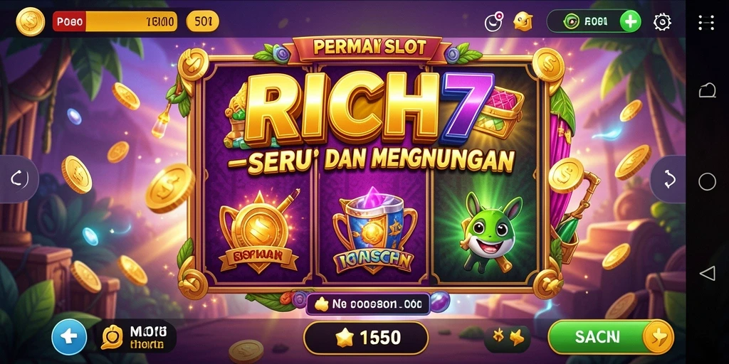 Tampilan gameplay RICH7 yang menarik dengan berbagai mesin slot.